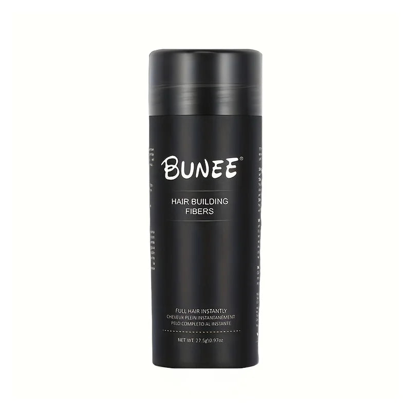 BUNEE Hair Fiber 27.5g: Men's natural hair-thickening fibers for balding areas, fills part lines, includes 27.5g fiber powder.
