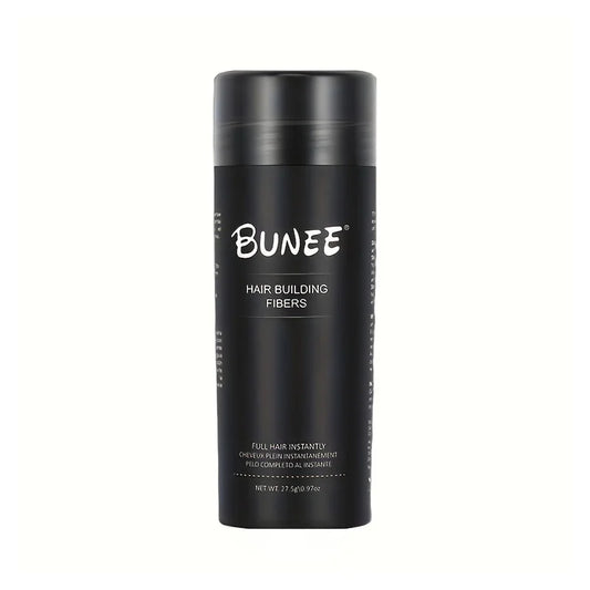 BUNEE Hair Fiber 27.5g: Men's natural hair-thickening fibers for balding areas, fills part lines, includes 27.5g fiber powder.